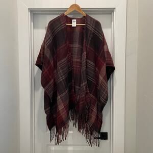 Woolrich Green Label Plaid Poncho One-Size | Red/Burgundy Oversized Shawl Cape